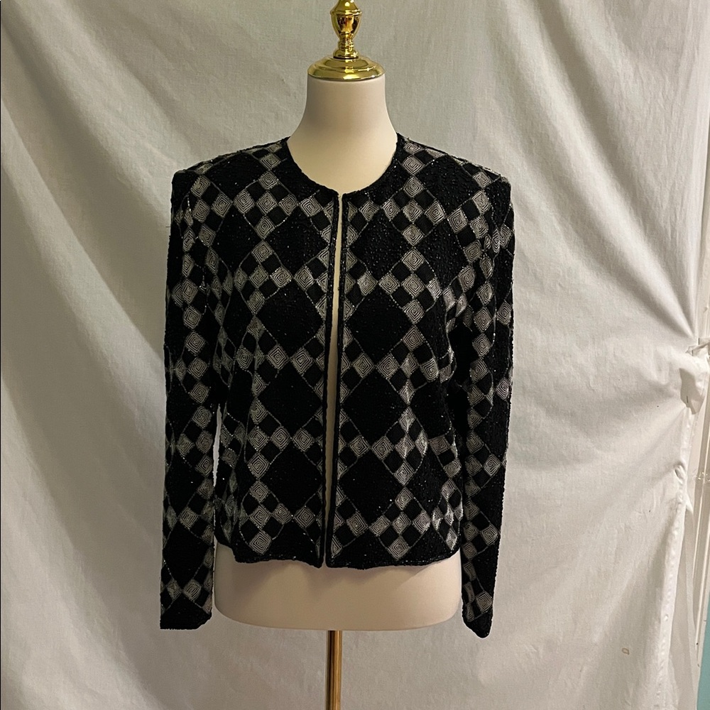 Papell Boutique Black Silk Evening Jacket